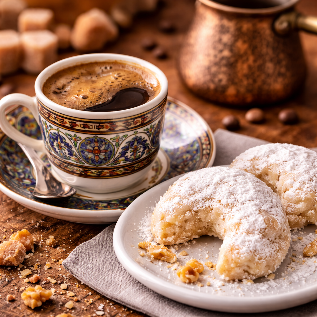 Traditional Greek Coffee & Kourabiedes